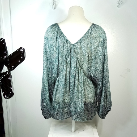 Bucket List Teal Sheer Shimmer Top Sz Lg - Picture 10 of 10
